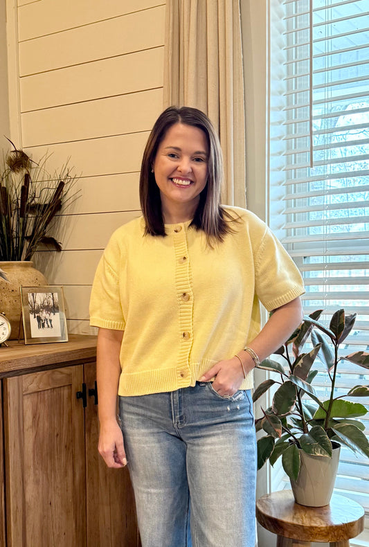 Yellow short sleeve cardigan