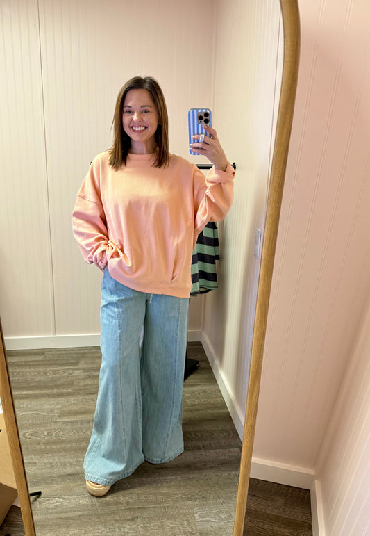 Knit ribbed crew neck sweatshirt