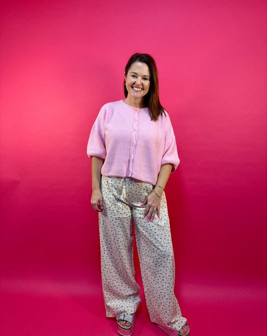 Textured Crop Cardigan – Baby Pink