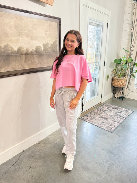 Boxy Crop Knit Top Hibiscus